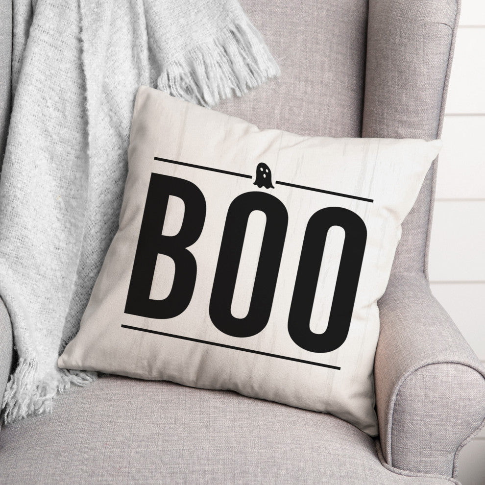 Boo Ghost On Wood 16x16 Throw Pillow