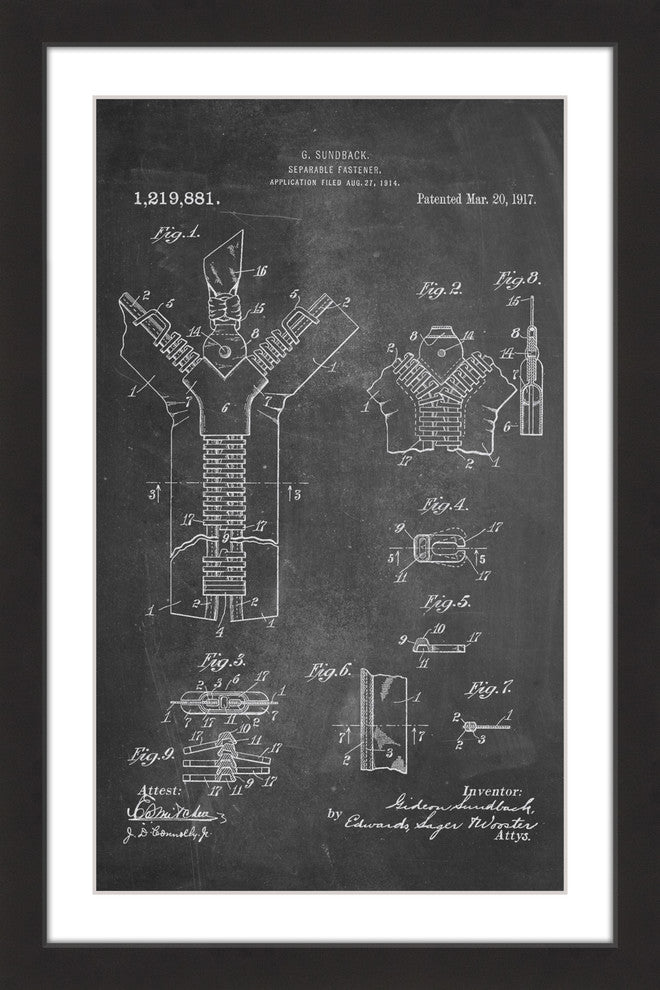 "Zipper 1917 Chalk" Framed Painting Print