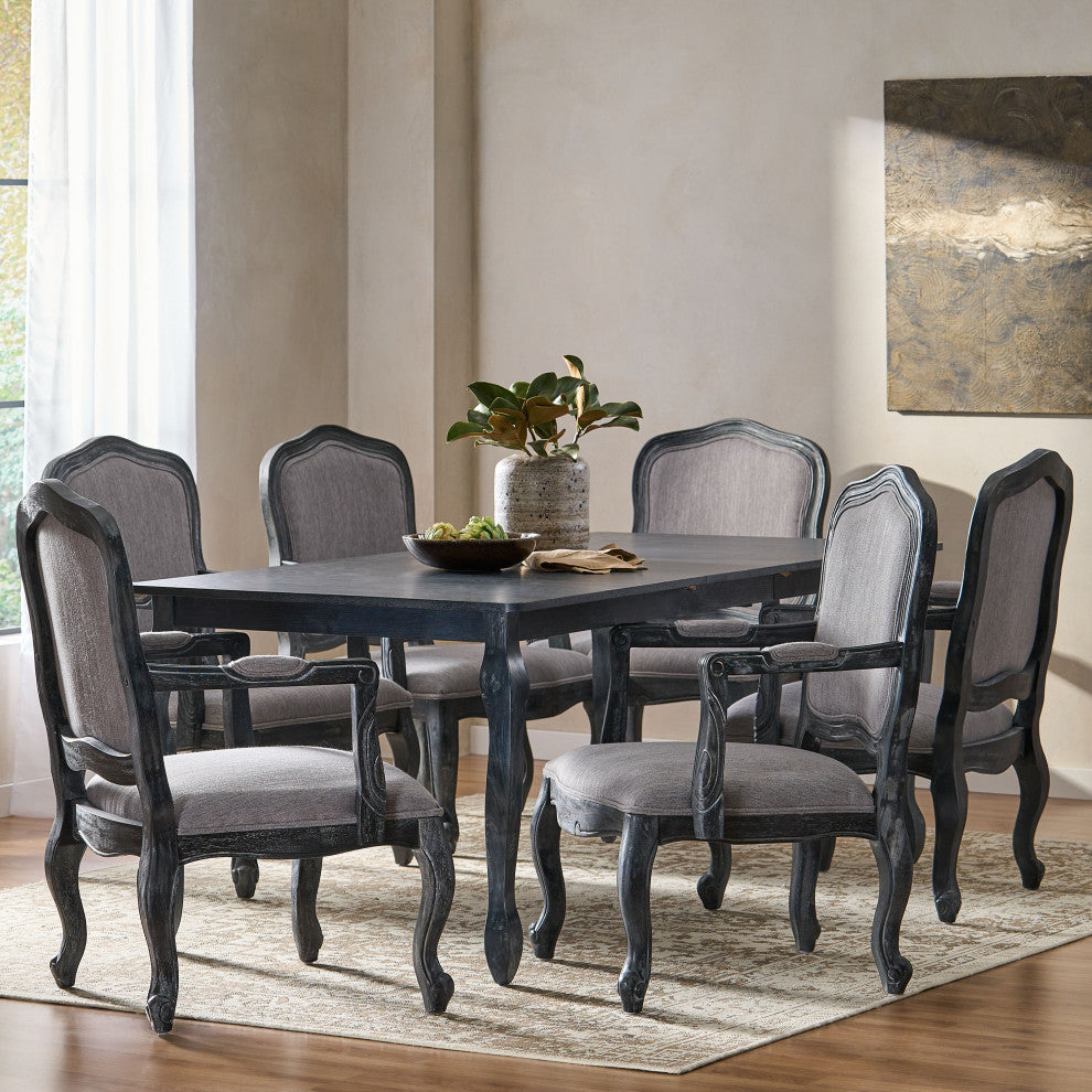 Bonview Fabric Upholstered Wood Expandable 7-Piece Dining Set, Gray
