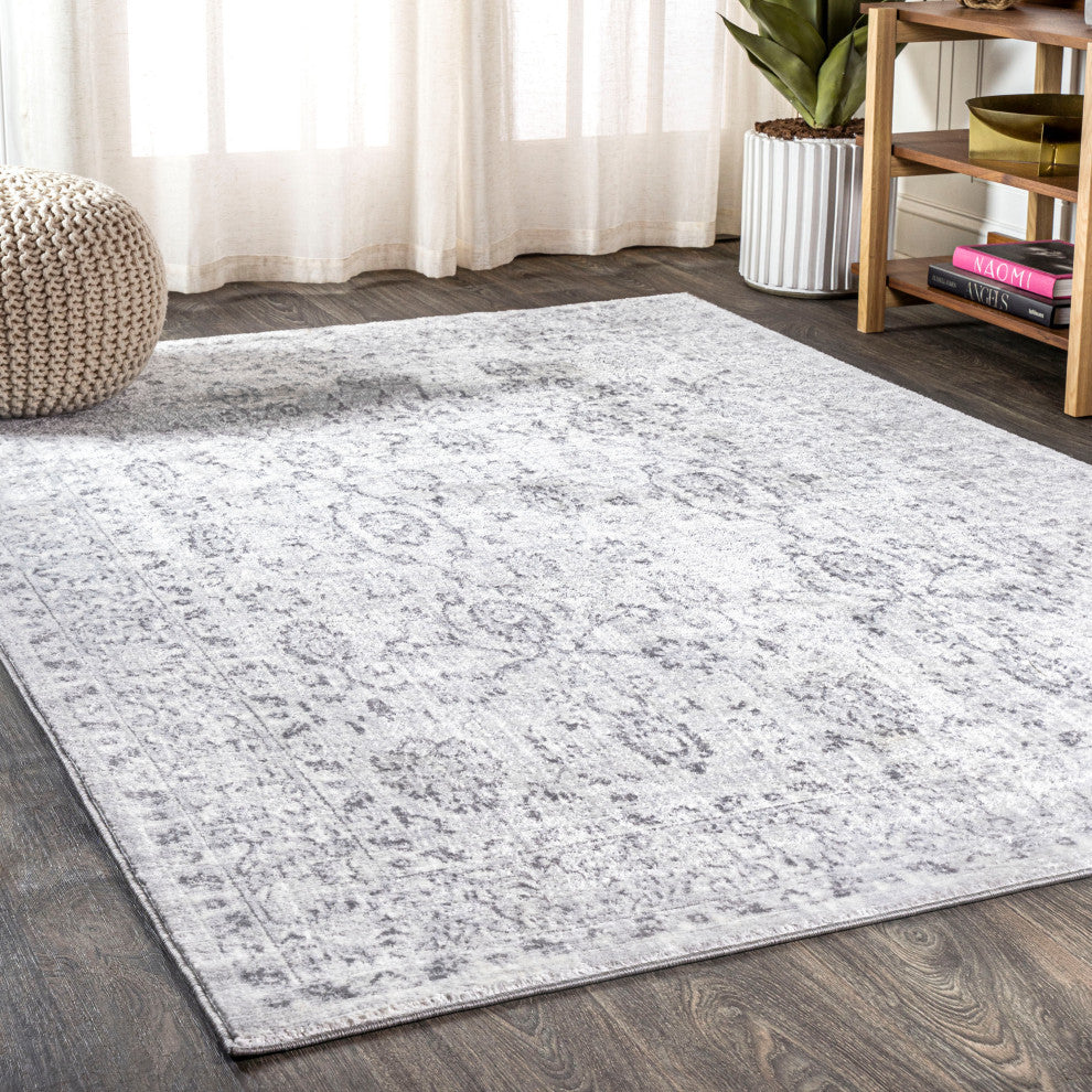 Lotus Modern Persian Floral Area Rug, Gray, 8 X 10