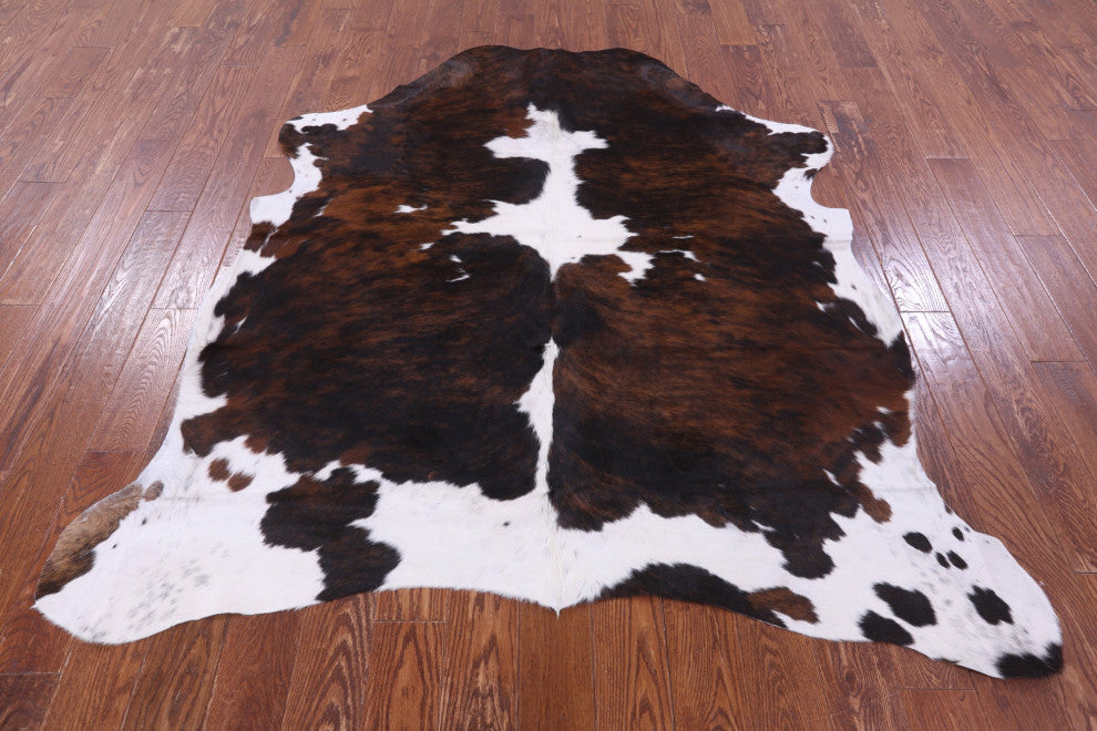 6' 6" X 6' 1" Tricolor Natural Cowhide Rug C2209