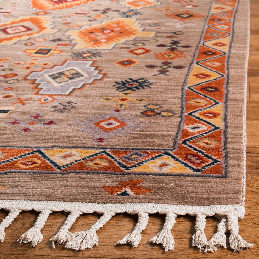 Safavieh Farmhouse Collection FMH848 Rug, Taupe/Orange, 2'x8'