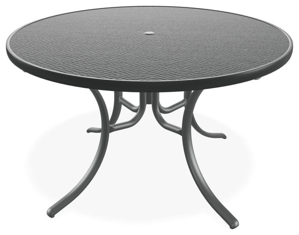 48" Round Hammered  Outdoor Dining Table with Umbrella Hole, Graphite
