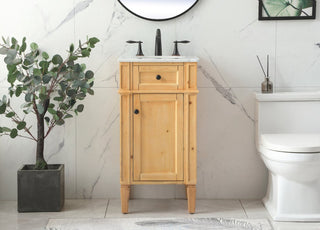 Home Living Vanity with Carrara White Marble Countertop, Natural Wood, 18", Single Sink