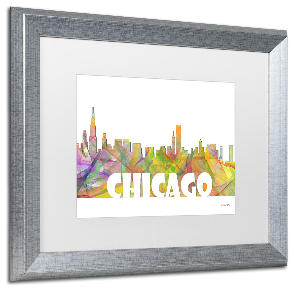 'Chicago Illinois Skyline Mclr 2' Framed Art, Silver Frame, White Matte, 20x16