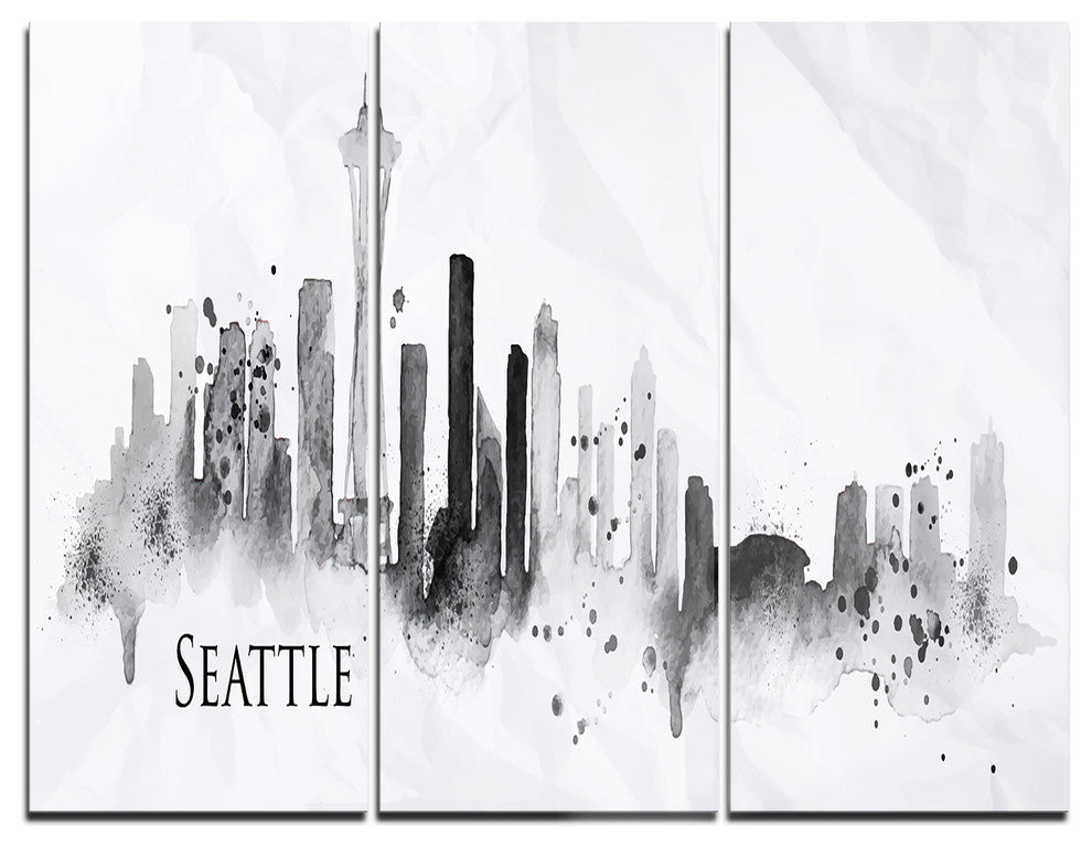"Seattle Black Silhouette" Metal Wall Art, 3 Panels, 36"x28"