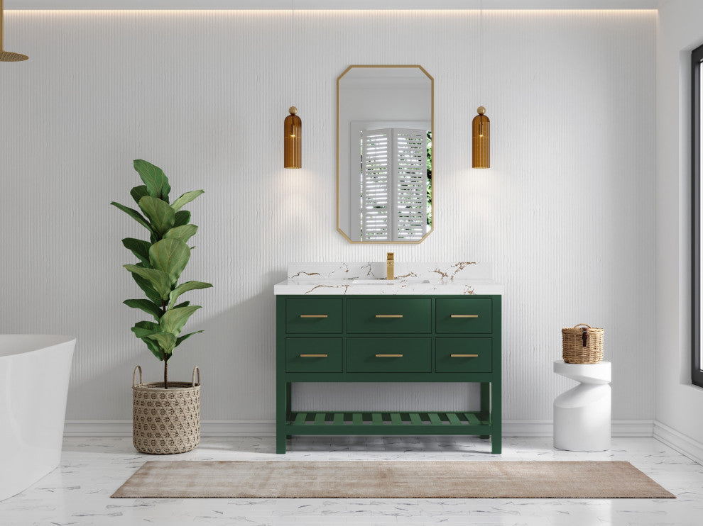 Parker 48" Single Sink Bath Vanity, Lafayette Green 2" Viola Brown