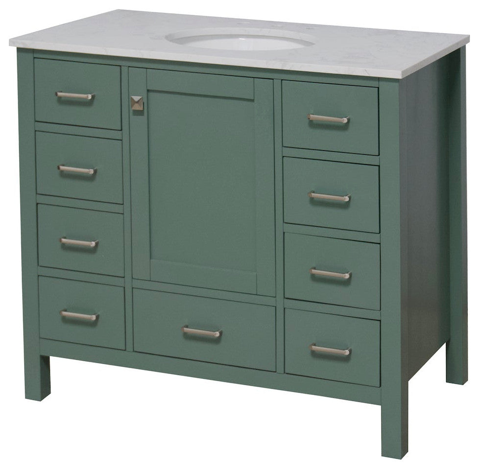 Horizon 42" Bathroom Vanity, Sage Green, Engineered Carrara