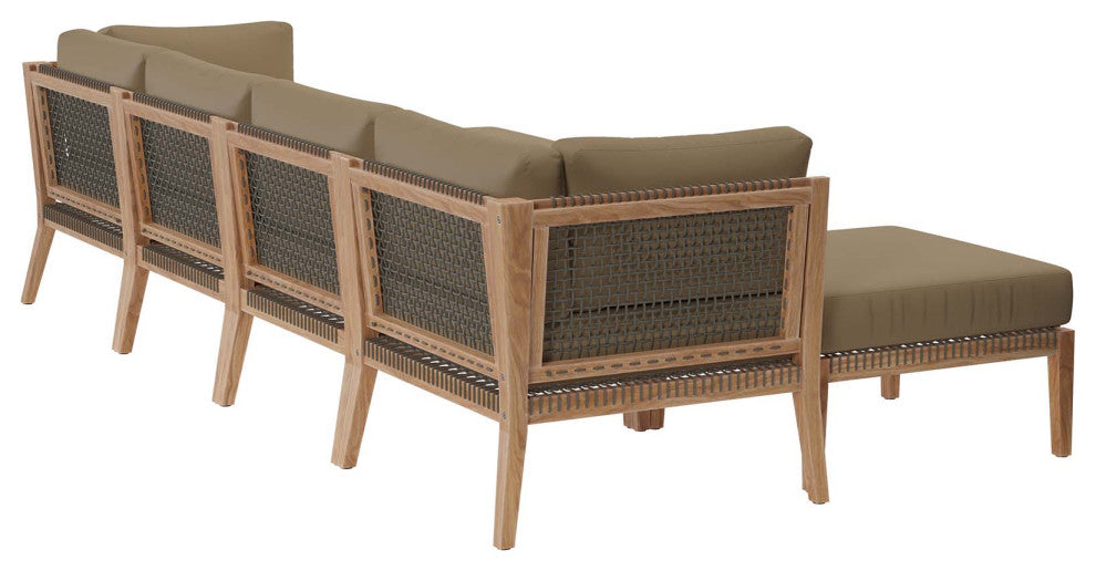 Clearwater Outdoor Patio Teak Wood 6-Piece Sectional Sofa, Gray Light Brown