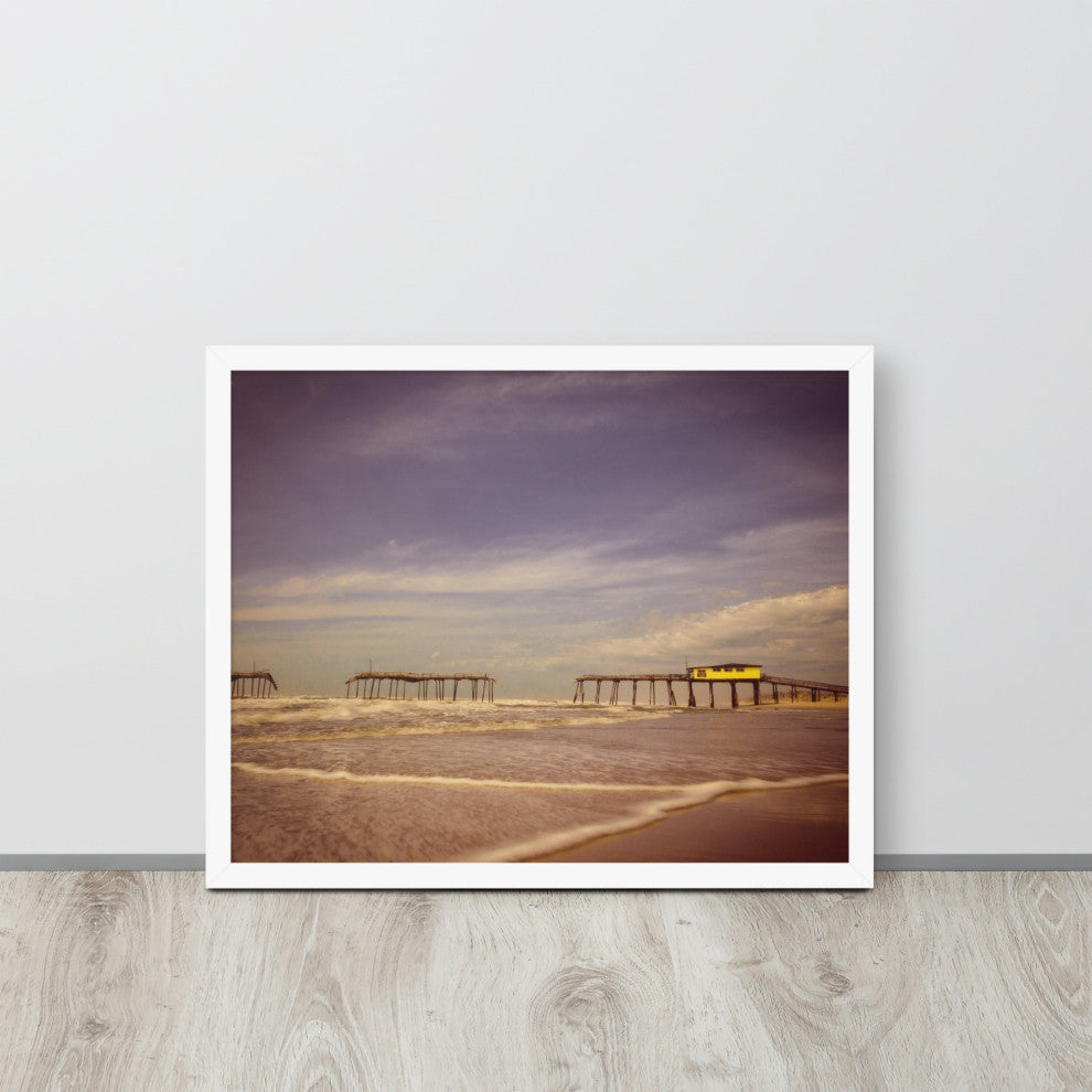 Aged View of Frisco Pier Coastal Framed Photo Paper Print, White, 16" X 20"