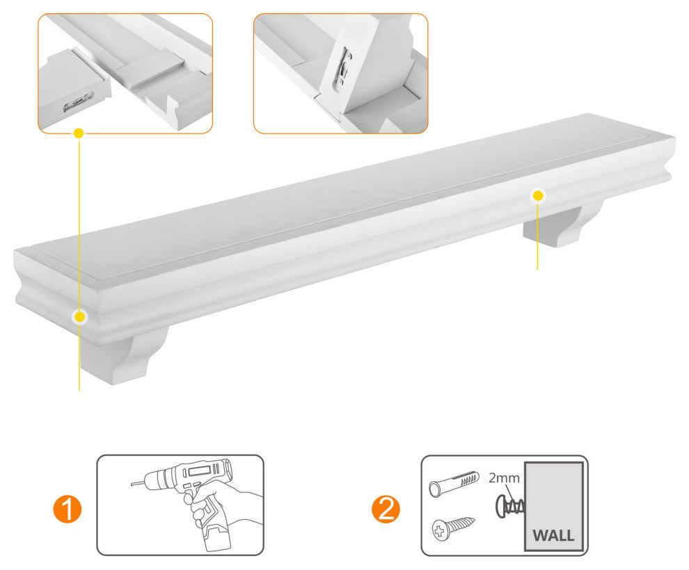 Danya B. Decorative 24" Floating Wall Decor Display Shelves, Set of 2, White