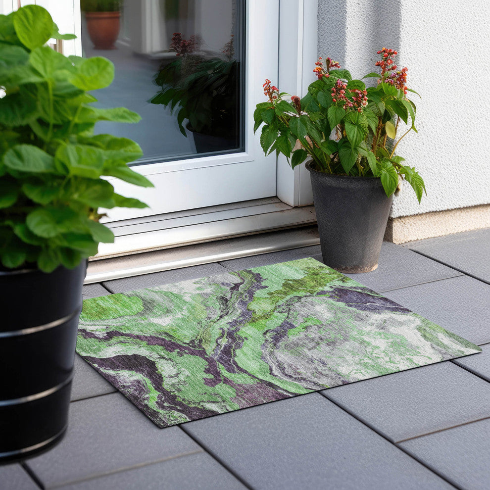 Machine Washable Indoor/Outdoor Chantille ACN1908 Green 1'8" x 2'6" Rug