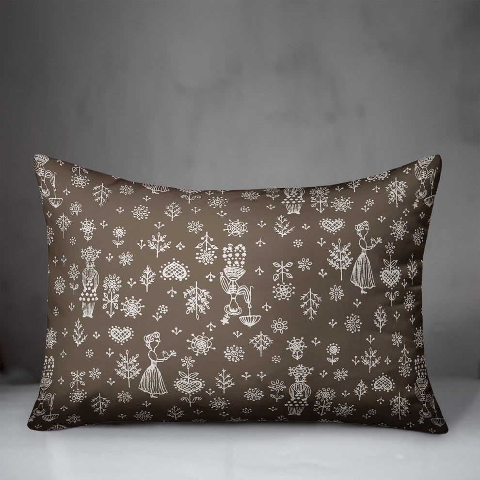 Whimsical Women in Brown Throw Pillow