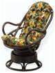 Java Lounge Swivel Rocking Chair Rattan Wicker, Dark Brown, Floral Cushion