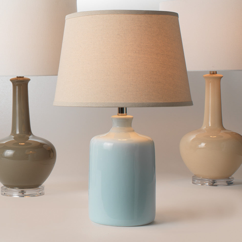 Light Blue Milk Jug Table Lamp With Tapered Shade