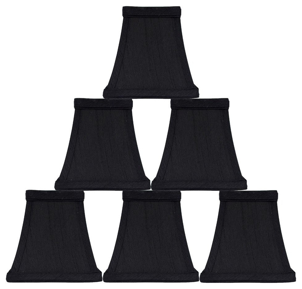 5" Square Faux Silk Bell Chandelier Lamp Shade, Black, Set of 6