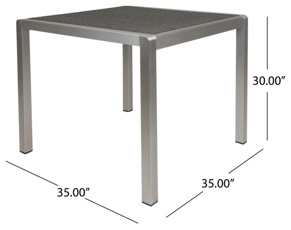Hallie Outdoor Anodized Aluminum Dining Table With Tempered Glass Table Top, Polyethylene Wicker