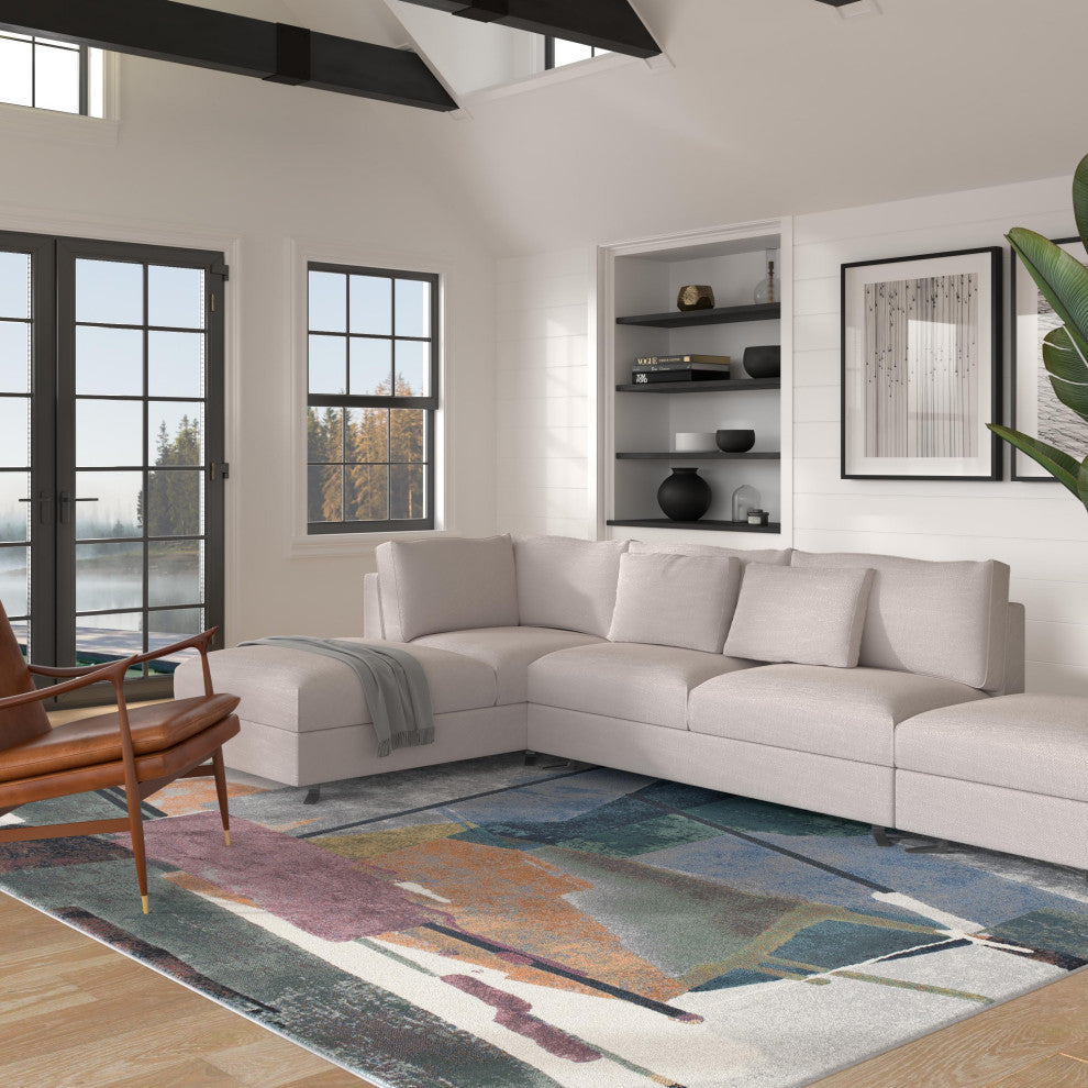 Essentials Abstract Orange, Sage, Blue, Gray, Ivory and Mauve Olefin Area Rug