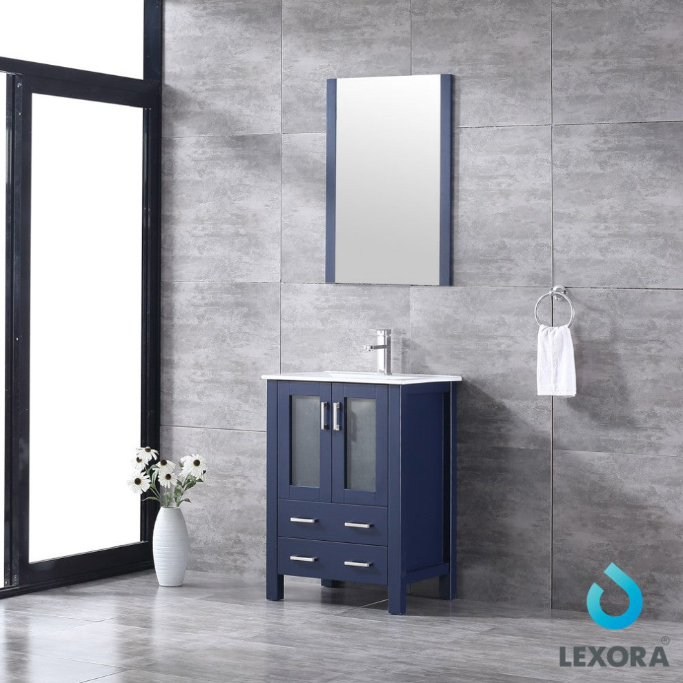 Volez 24" Navy Blue Single Vanity Integrated Top Sink, 22" Wall Mirror