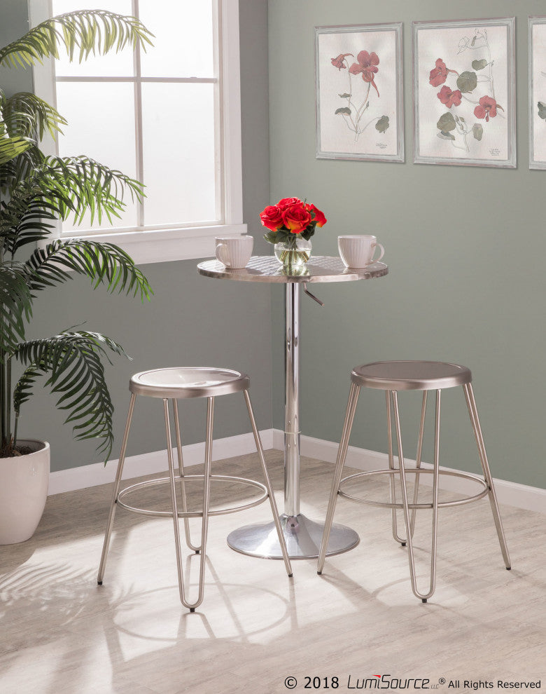 Bistro Contemporary Adjustable Round Bar Table, Silver