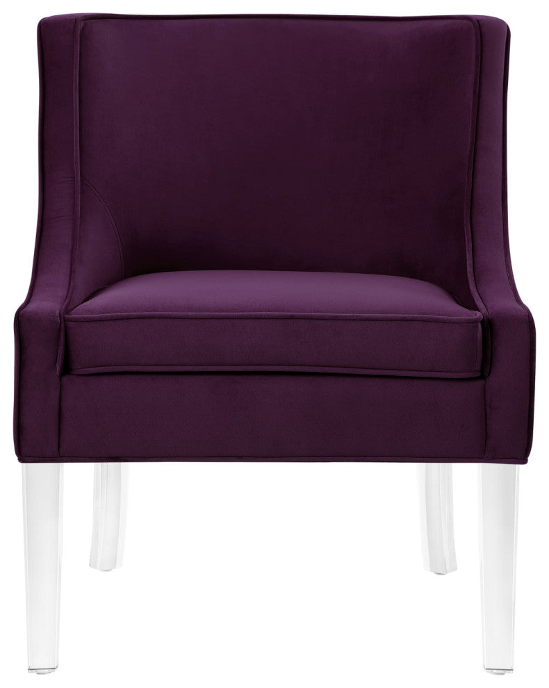 Nicole Miller Marc Velvet Accent Chair With Acrylic Legs, Purple