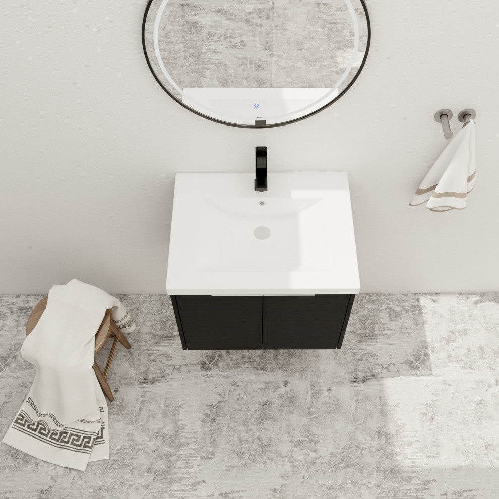 BNK Bathroom Vanity with Resin Sink, Modern Design with Soft Close Doors, Black Chestnut, 24"