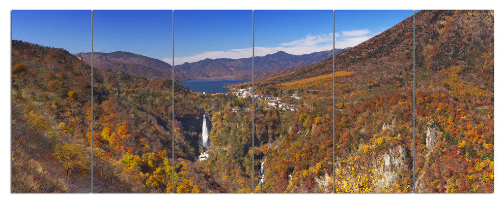 Kegon Falls near Nikko Panorama, Landscape Canvas Art Print, 70"x28", 6 Panels