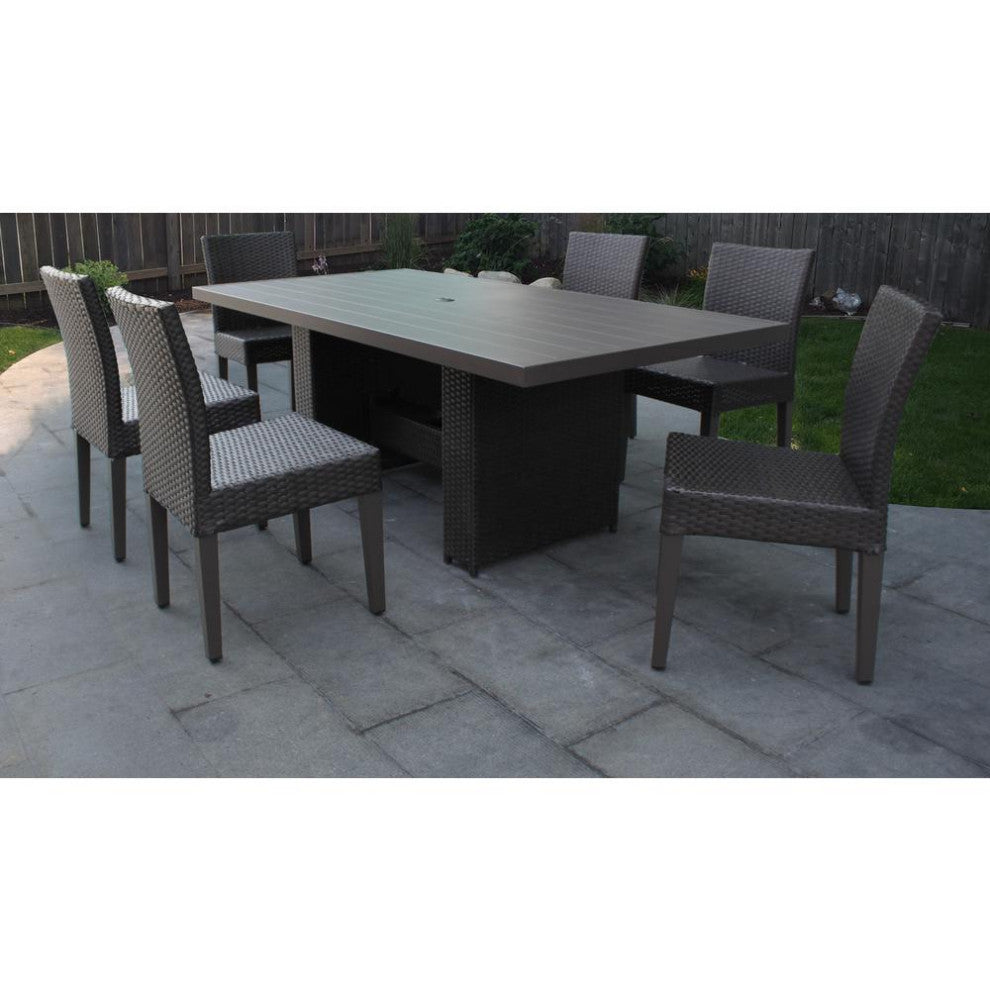 Barbados Rectangular Outdoor Patio Dining Table with 6 Armless Chairs Espresso
