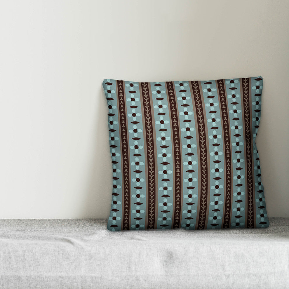 Folk Flower Pattern, Blue Throw Pillow, 20"x20"