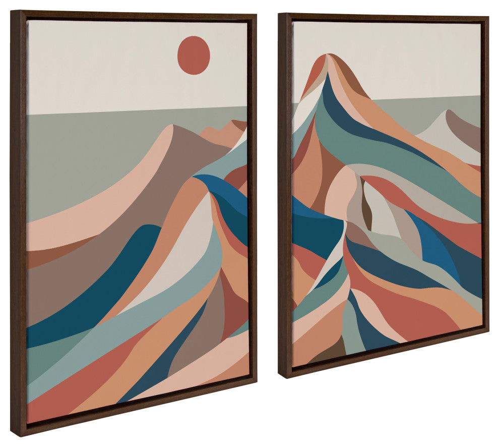 Sylvie MCM Mountains Blue Framed Canvas by Rachel Lee, Brown 2 Piece 23x33