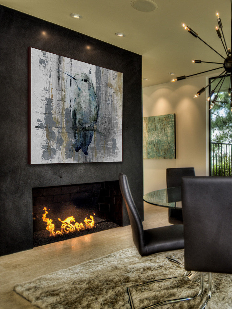 "Perching Grey" Floater Framed Painting Print on Canvas, 18"x18"