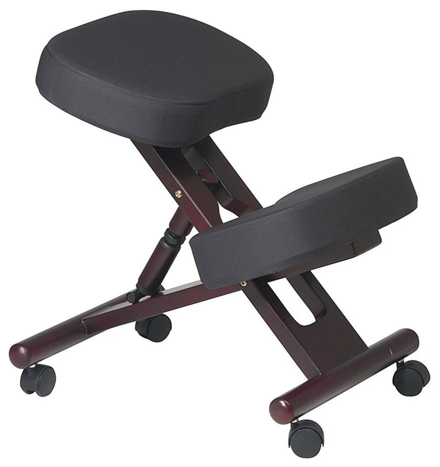 Kneeling Chair With Memory Foam Mahogany Wooden Frame Black Fabric