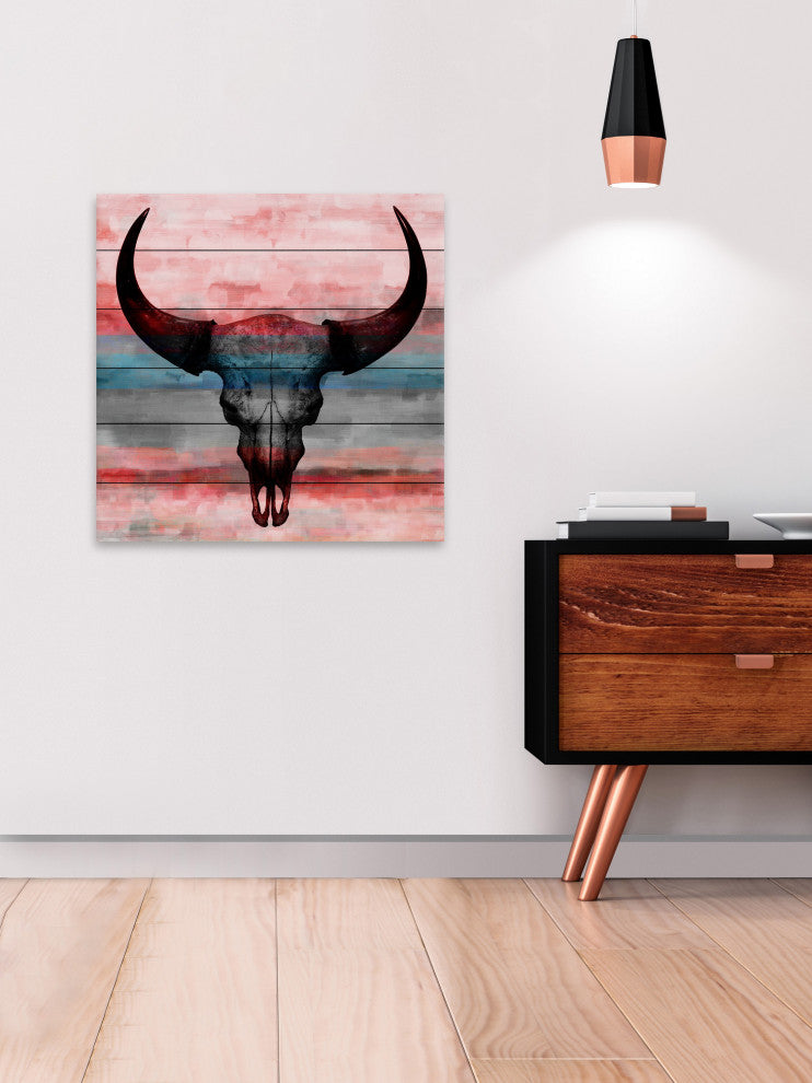 "Pastel Skull" Print on White Wood, 32"x32"
