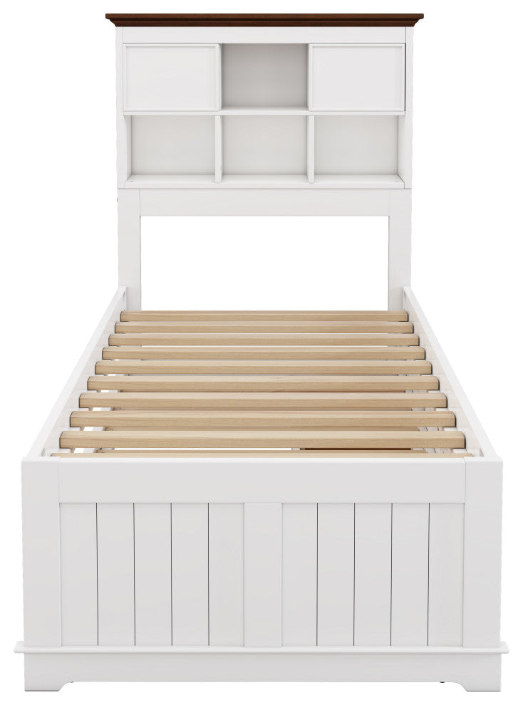TATEUS Solid Pine Bookcase Bed and 3 Under Bed Drawers in Casual,Twin, Twin