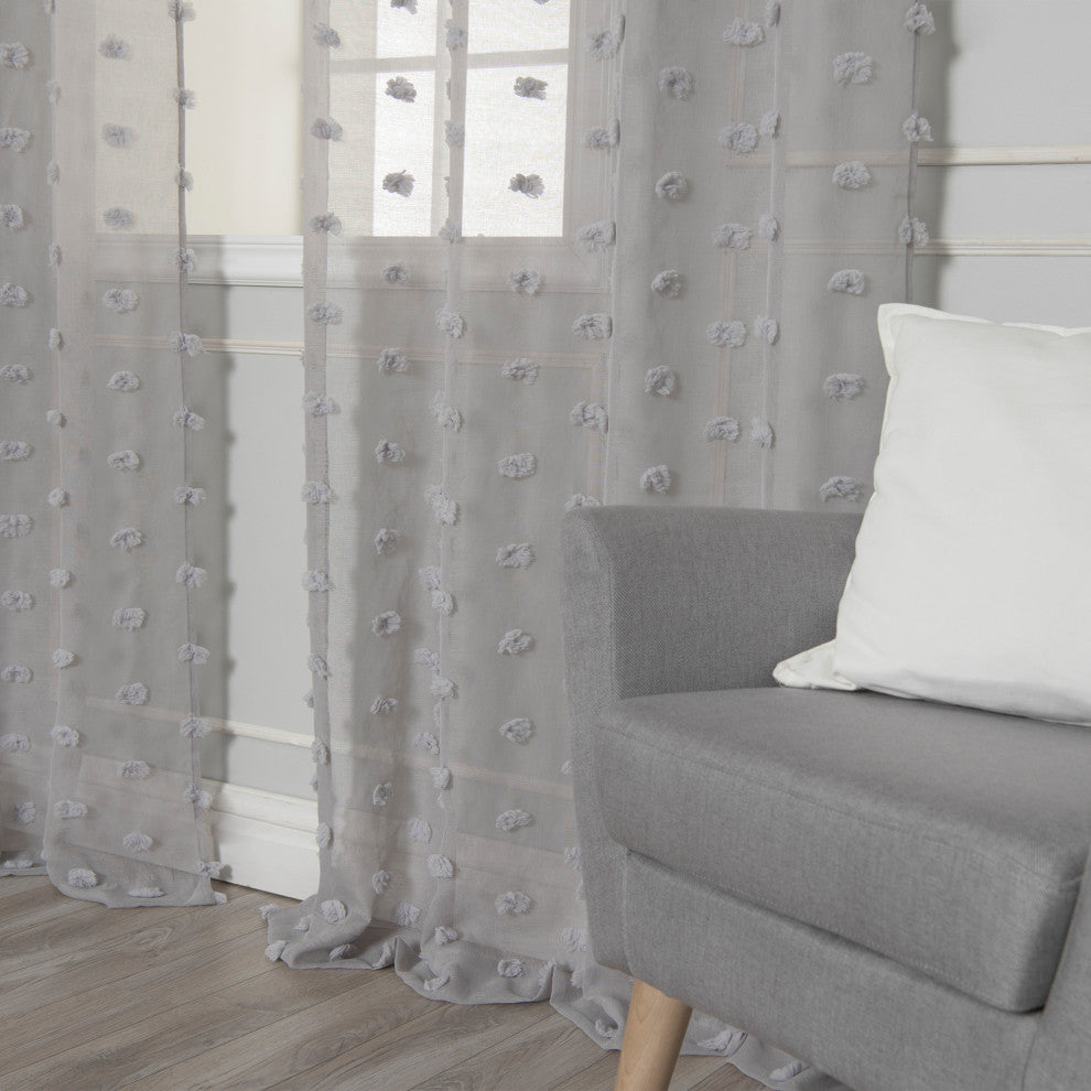 Sheer Textured Dot Curtains, Grey