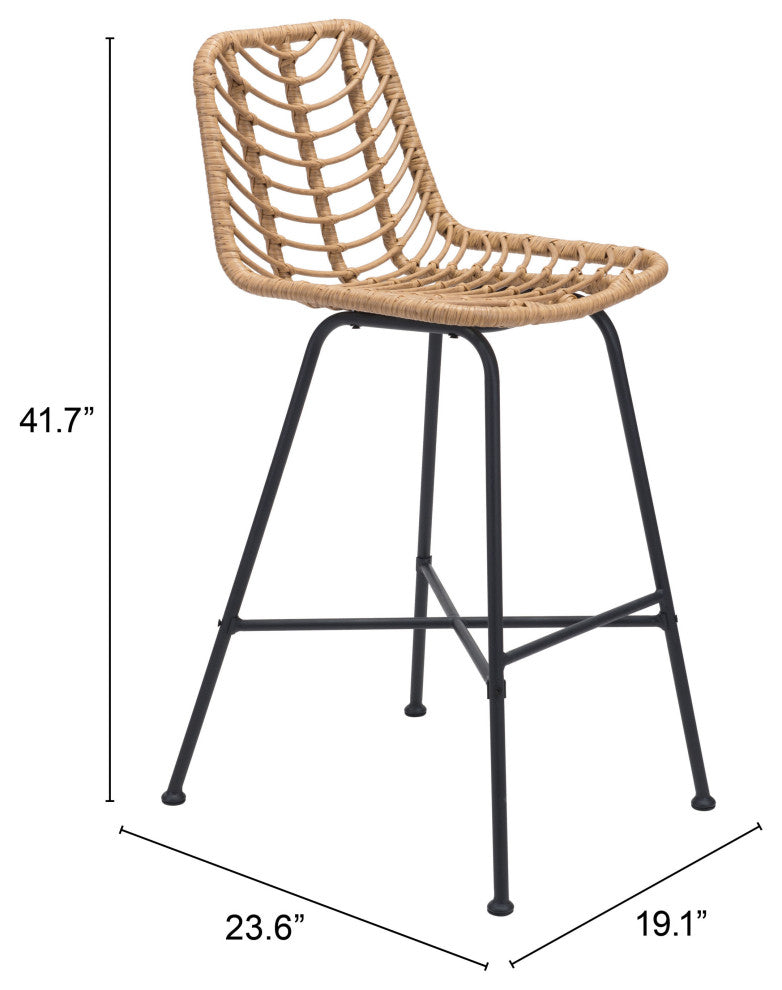 Bar Stool Chair Barstool, Set of 2, Steel Metal, Natural, Black, Outdoor Patio