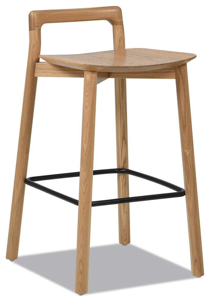 Sven 26.5" Low Back Solid Ash Wood Counter Stool, Natural Blonde