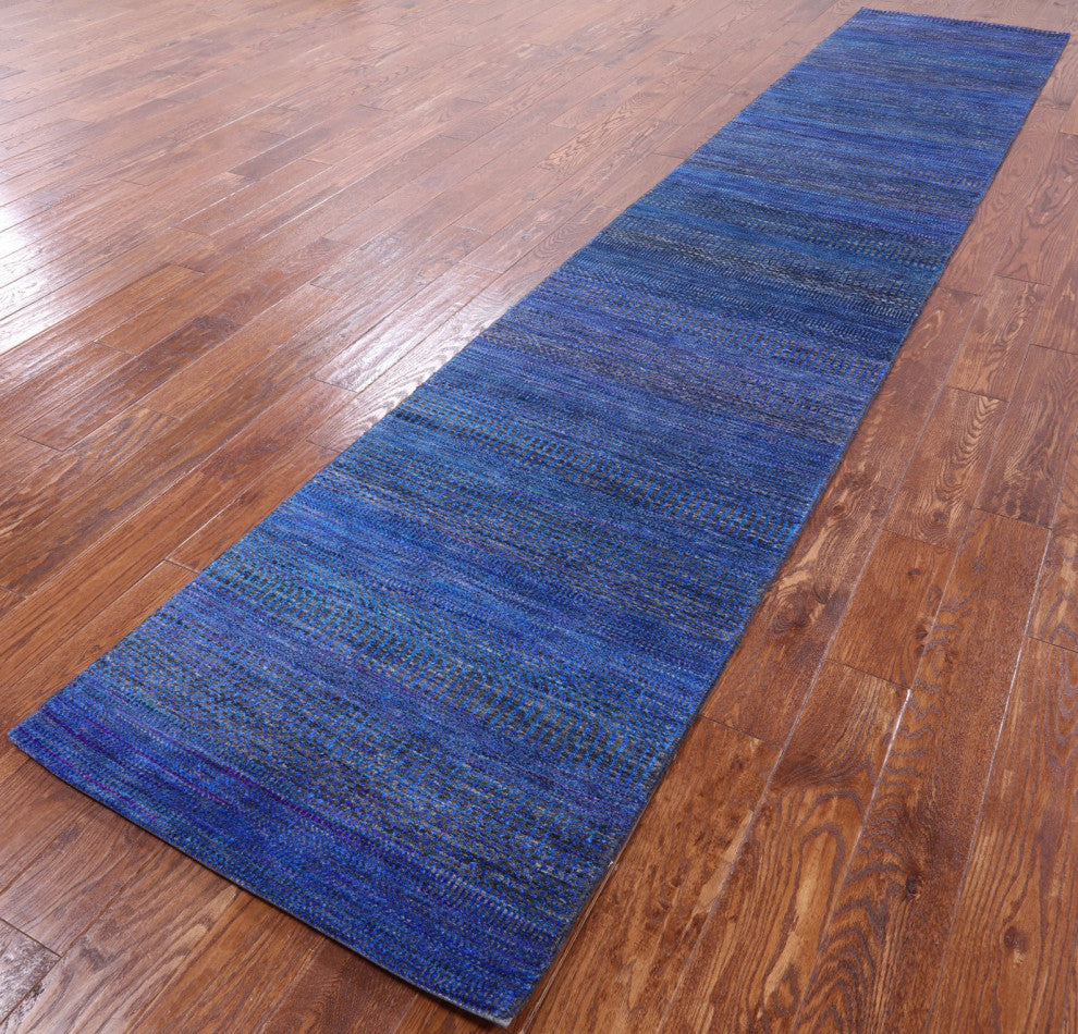Super Savannah Gabbeh Hand Knotted Wool and Silk Runner Rug 2' 7" X 13' 5" Q6128