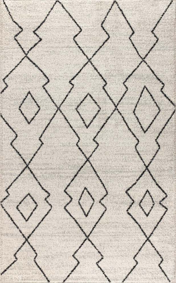Alia Moroccan Beni Souk Area Rug, Cream/Black, 4 X 6