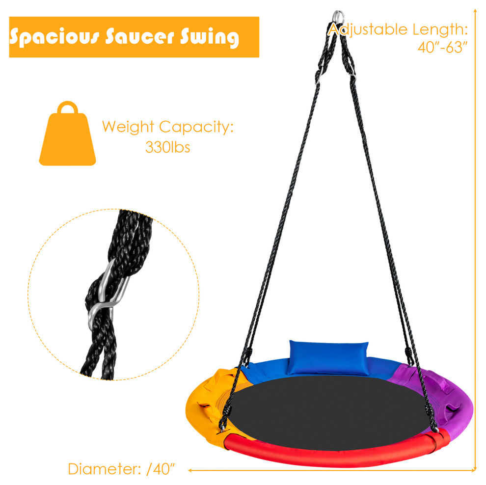 Costway 40'' Saucer Tree Swing Outdoor Round Platform Swing w/ Pillow & Handle