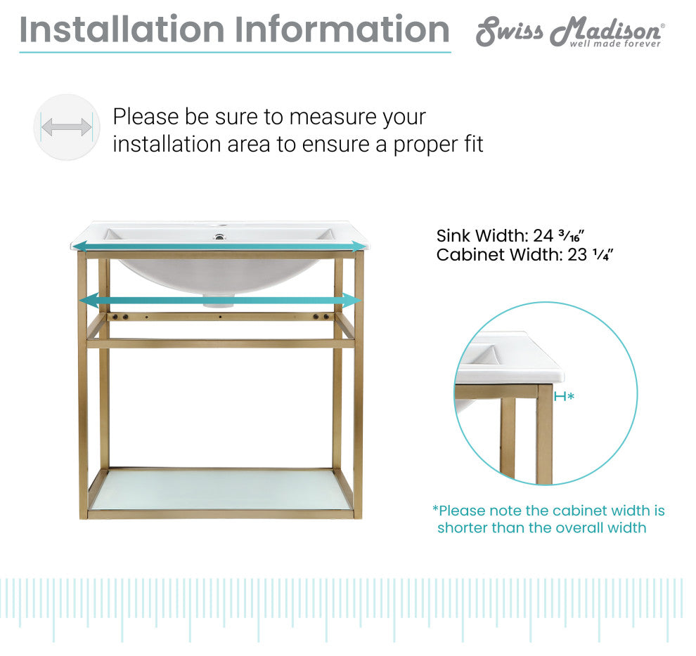 Pierre 24 Single, Metal Frame, Open Shelf, Bathroom Vanity, Gold