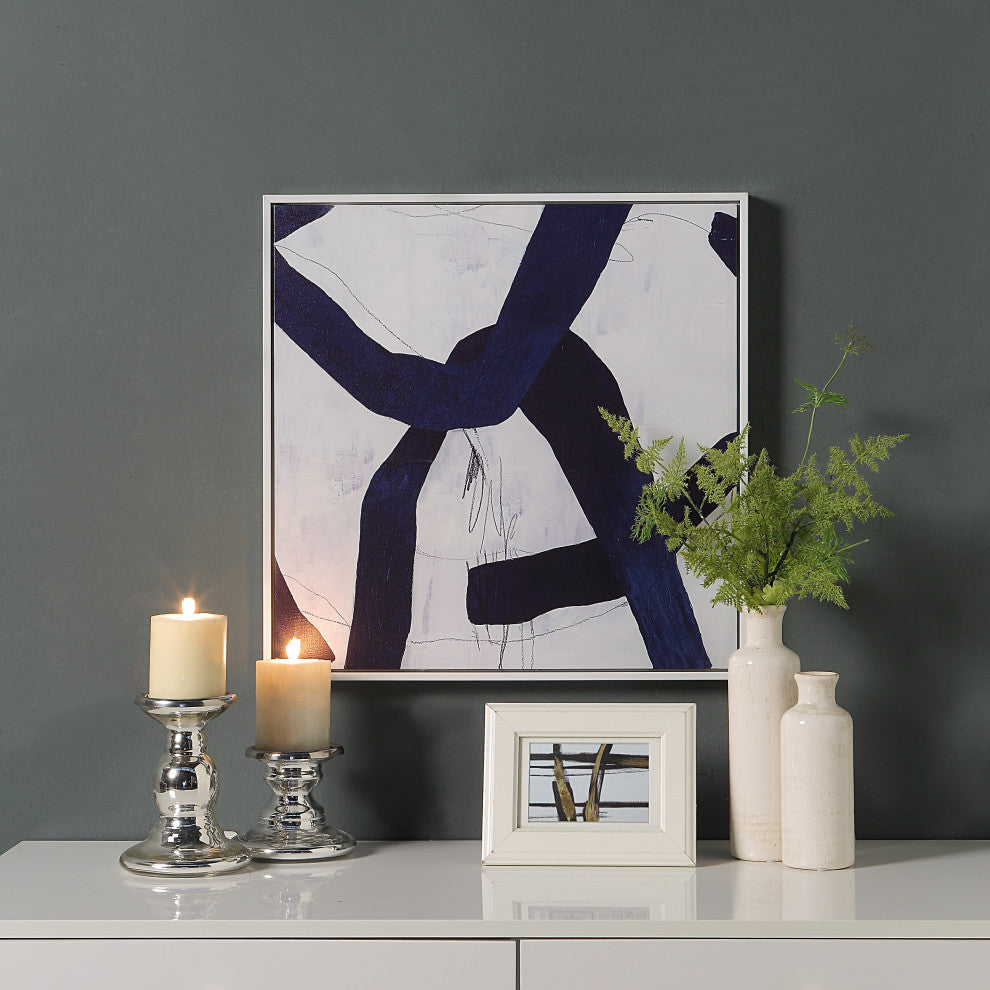 Set of 2 Abstract Wall Art With White Frame, Blue
