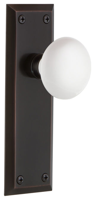 New York Plate Double Dummy Door Knob, White
