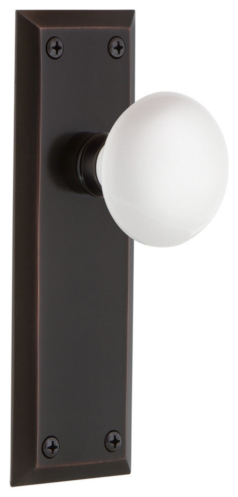 New York Plate Double Dummy Door Knob, White
