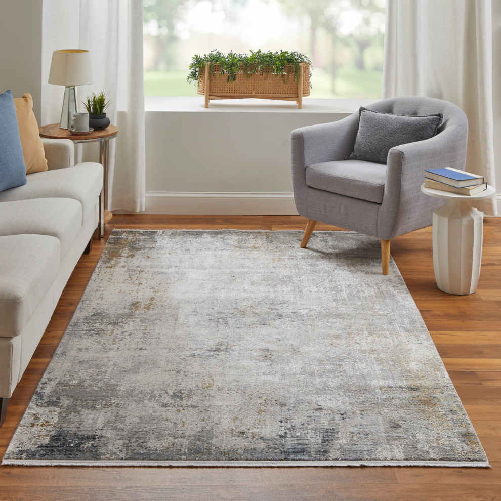 Weave & Wander Lindstra Gradient Watercolor Rug, Light Gray/Ivory, 9'9"x13'2"