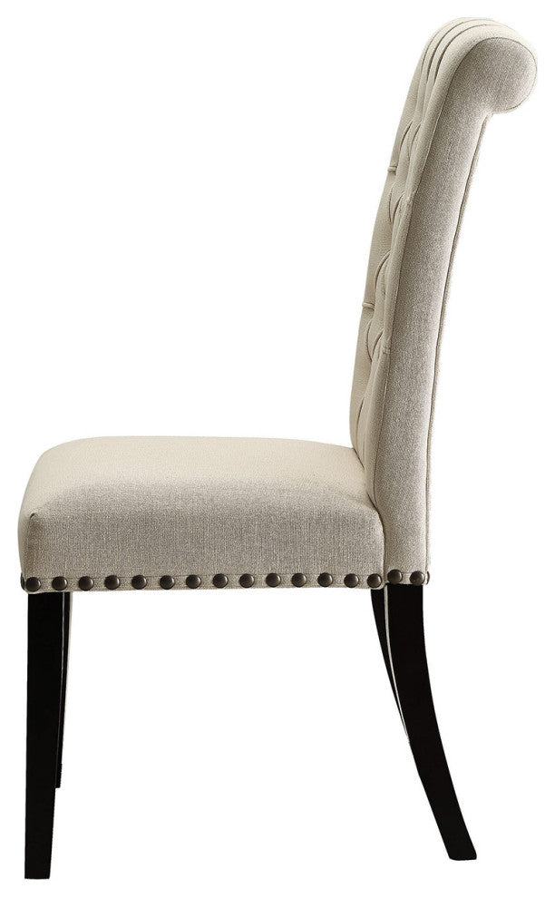 Set of 2 Dining Chairs with Nailhead Trim, Beige