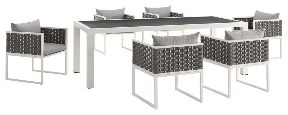 White Gray Stance 7 Piece Outdoor Patio Aluminum Dining Set