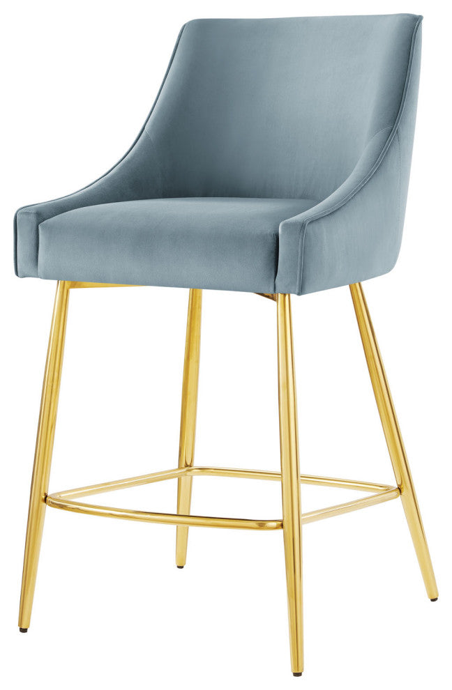 Counter Stool Chair, Blue, Velvet, Modern Bar Pub Cafe Bistro Lounge Dining