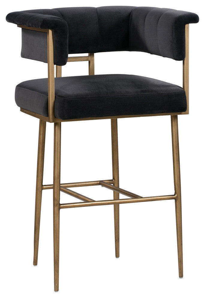 Astrid Grey Velvet Bar Stool