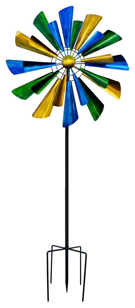 Two Layered Metal Windmill Kinetic Wind Spinner Outdoor Garden Sculpture